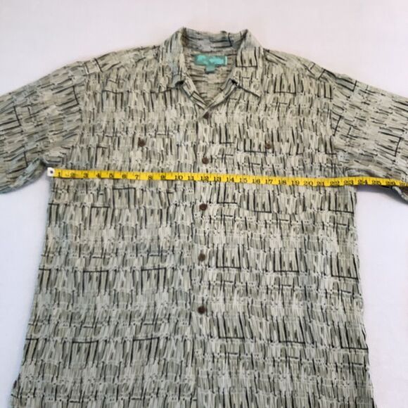 Kahuna Bay By Visitor Mens Medium Shirt Short Sleeve Collar Silk Blend Tan Black - Picture 4 of 10